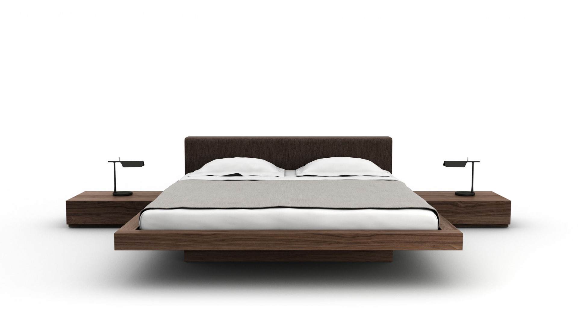 posteľ way z masívneho orechového dreva s látkovým čalúneným čelom, masívna orechová posteľ, moderná orechová posteľ, orechová posteľ s čalúneným čelom