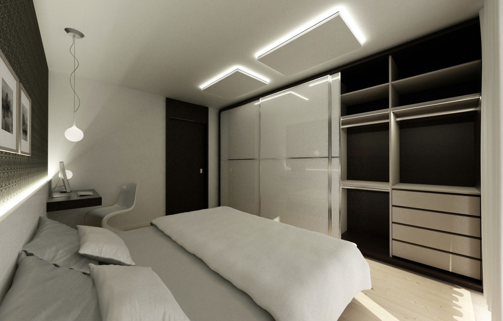 návrh interiéru bytu - spálňa so šatníkom